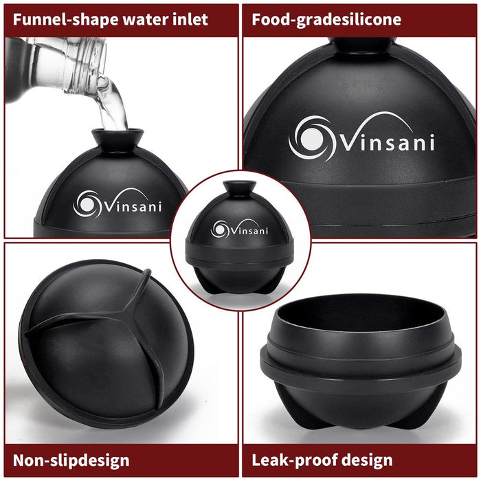 VINSANI 2 PACK ICE BALL MOULD - Perfect Spheres, Leakproof Lids, Food-Grade Silicone, Non-Stick, Slower Melting