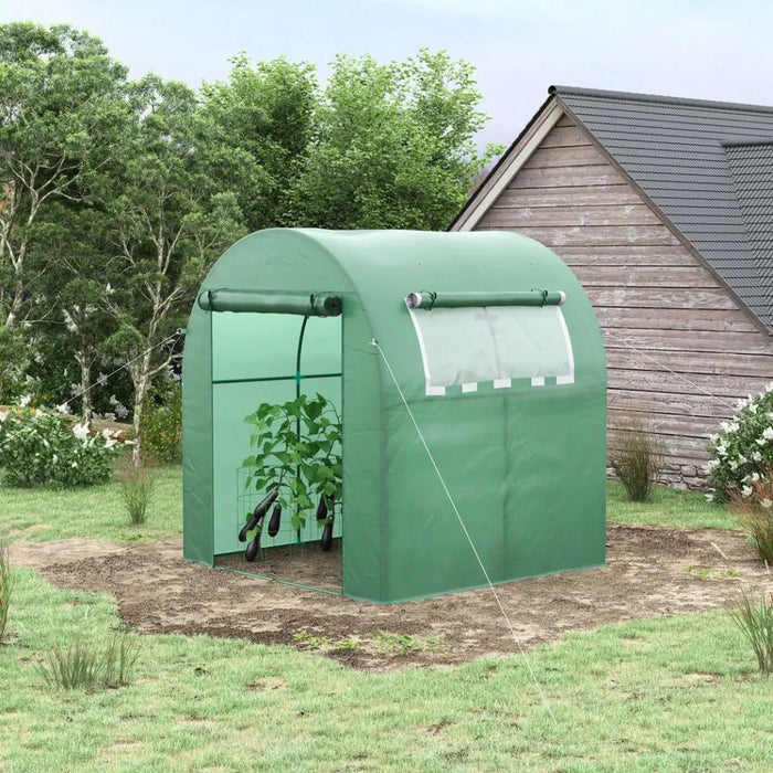 Year-Round Polytunnel Greenhouse | Extend Growing Season | Steel Frame | Roll-Up Doors & Window | UV Protection | 1.8x1.8x2m