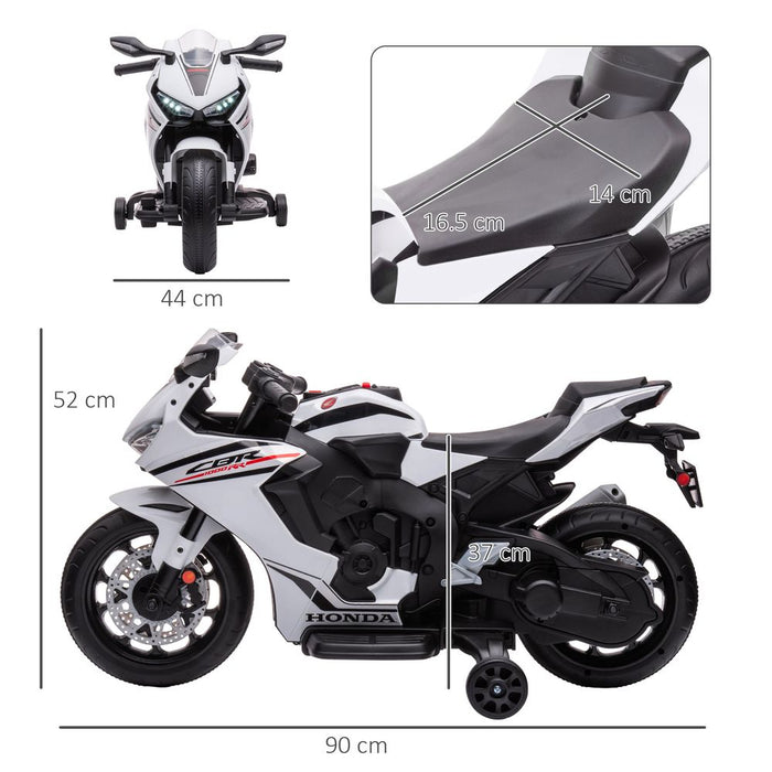 HOMCOM Honda Licensed 6V Kids Electric Motorbike Ride On Motorcycle Vehicle w/Headlights, Music, Training Wheels, for Ages 3-5 Years White