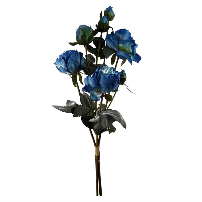 55cm Blue Peony Artificial Flowers Spray - 4 Flowers 3 Buds