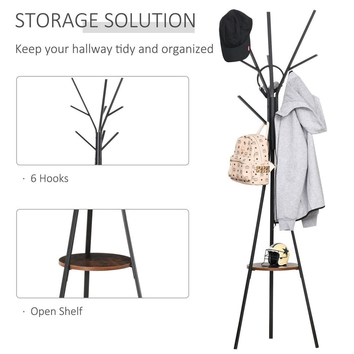 180cm Coat Rack: Metal Shelf Stand for Hats, Scarves, & More - Brown