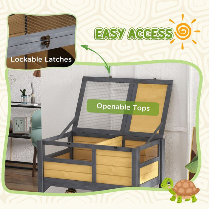 PawHut Tortoise House with Run, Shelter, Shelf, Lamp Holder - High Quality Wood