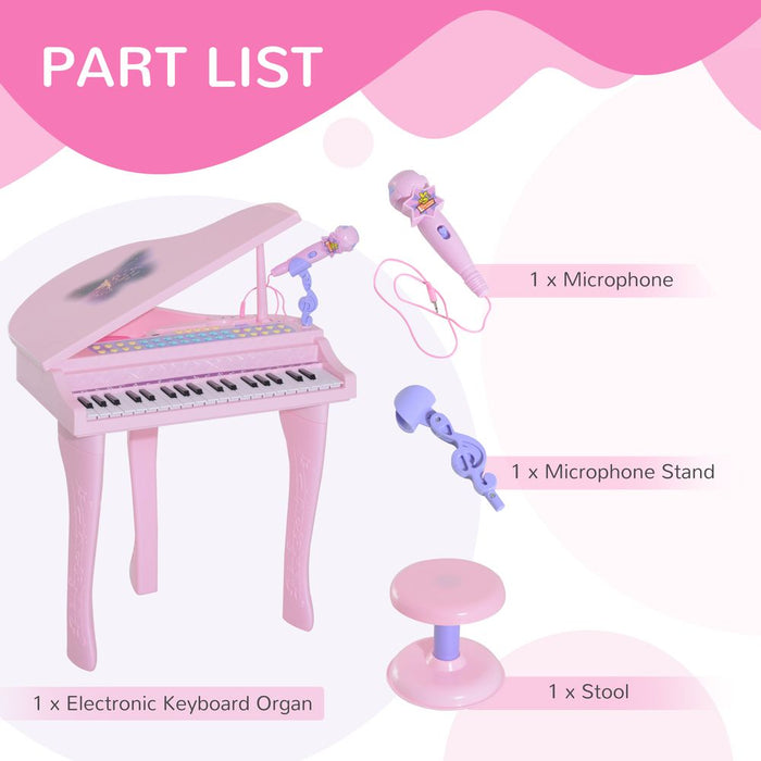 Safe & Interactive 37-Key Mini Piano Keyboard Microphone Stool for Kids - Pink