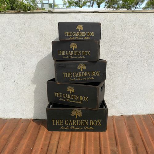 35/32/28/25/22CM SET 5 BLACK WOODEN BOXES