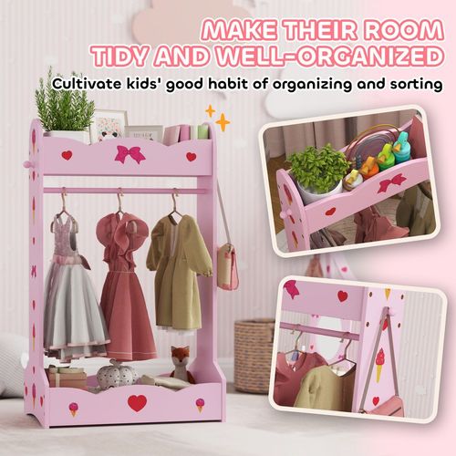 AIYAPLAY Kids Clothes Rail w/ Storage Shelves for Bedroom, Nursery, Hot Pink
