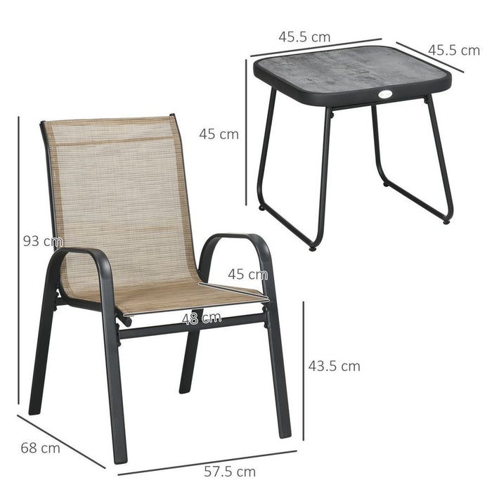 Outsunny 3PCs Bistro Set: Breathable Mesh Fabric, PSC Board Top, Strong Steel Frame. Ideal for Outdoor Spaces. Brown