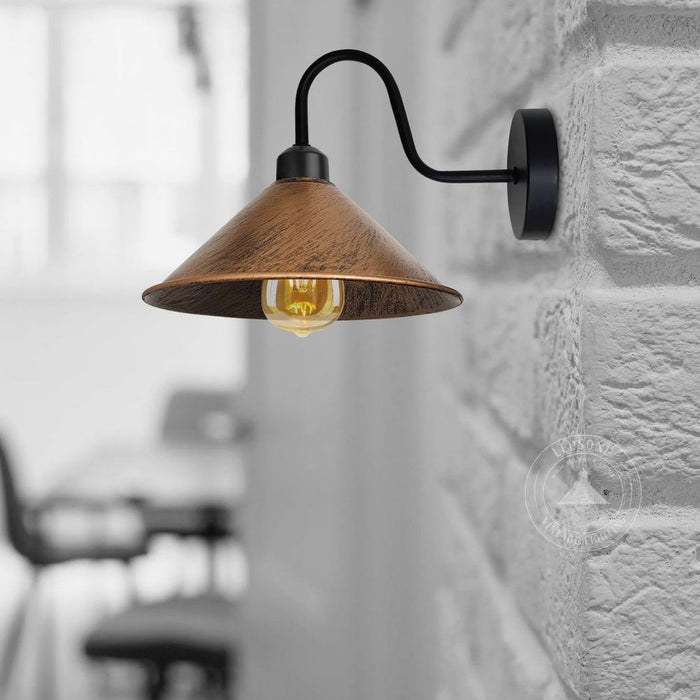 Brushed Copper Wall Light Fixture,Black Wall Sconce E27 Base Socket Screw Wall Mounted Swan Neck Cone Shape Shade