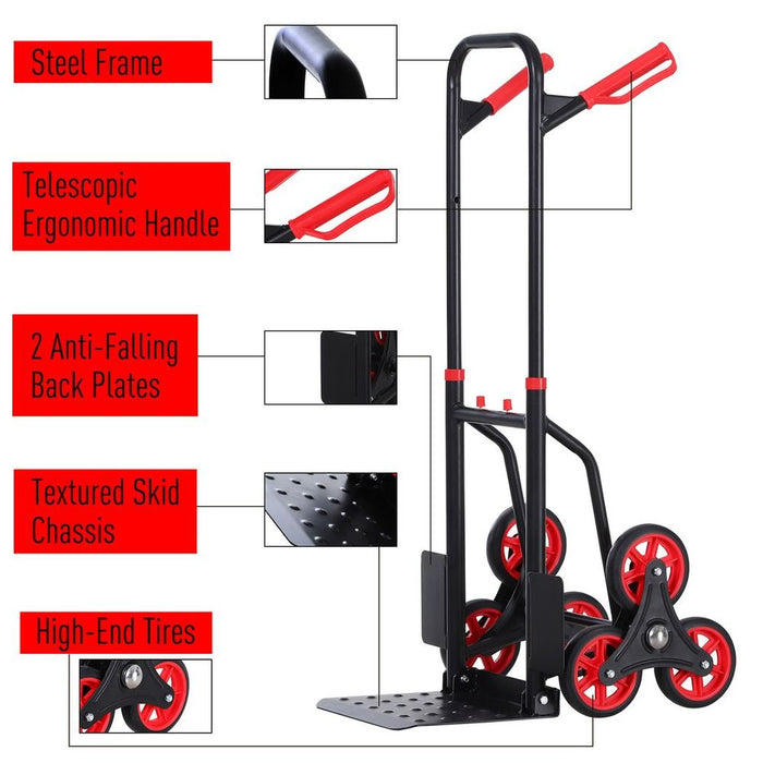 DURHAND Climbing Stairs Trolley Hand Trucks 6-Wheels Foldable Load Cart Steel