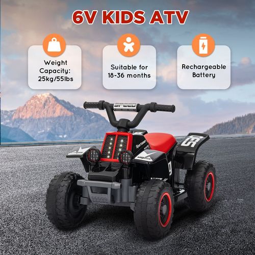 AIYAPLAY 6V Electric Quad Bike for Kids w/ Forward Backward, Black and Red