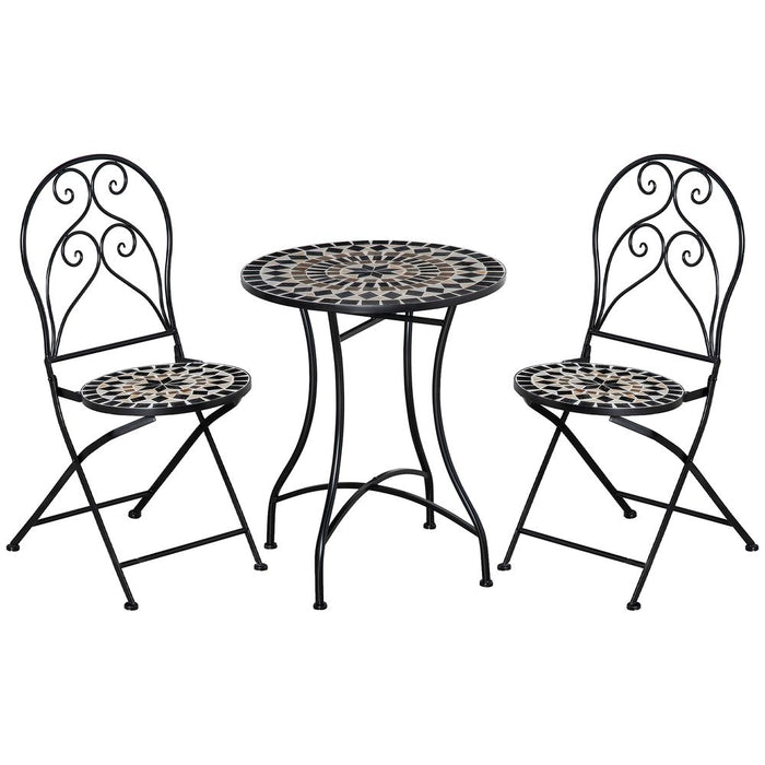 Stylish 3PC Garden Bistro Set: Mosaic Tile Top, Metal Frame, Seats 2