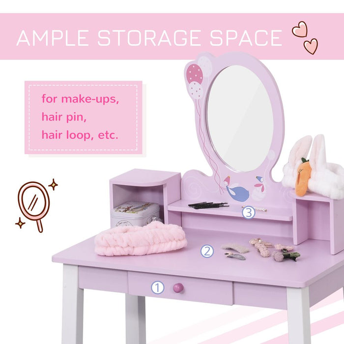 Premium Kids Dressing Table Set w/ Storage & Mirror - Pink, HOMCOM