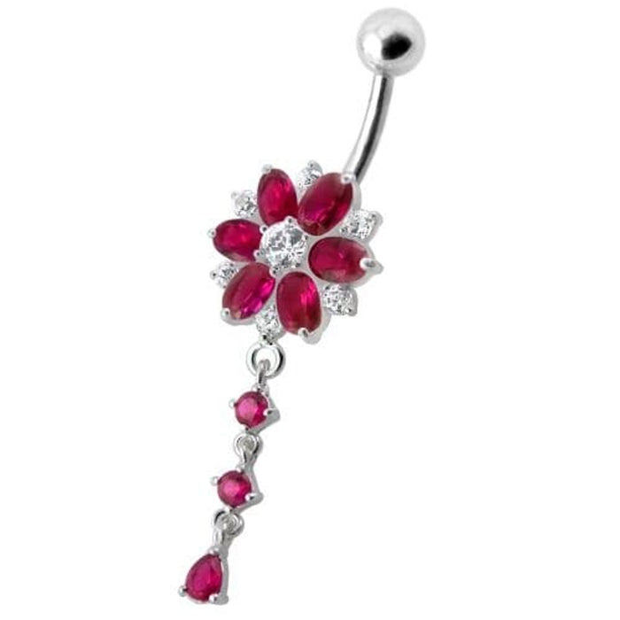 Flower Dangling Jeweled Navel Ring