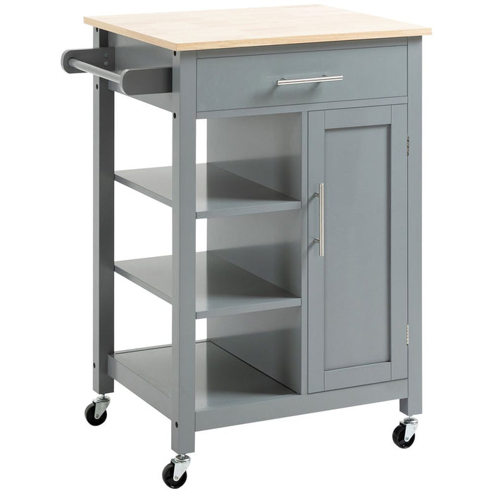 Kitchen Trolley Utility Cart on Wheels with Open Shelf & Storage Drawer Grey