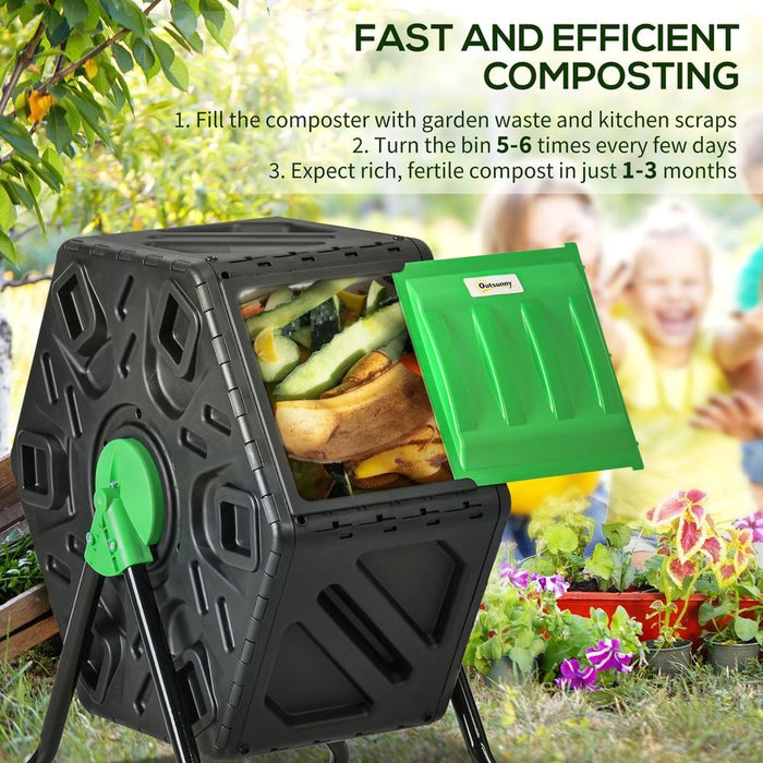 Outsunny 65L Garden Compost Bin: Efficient, Compact Rotating Composter with Steel Legs