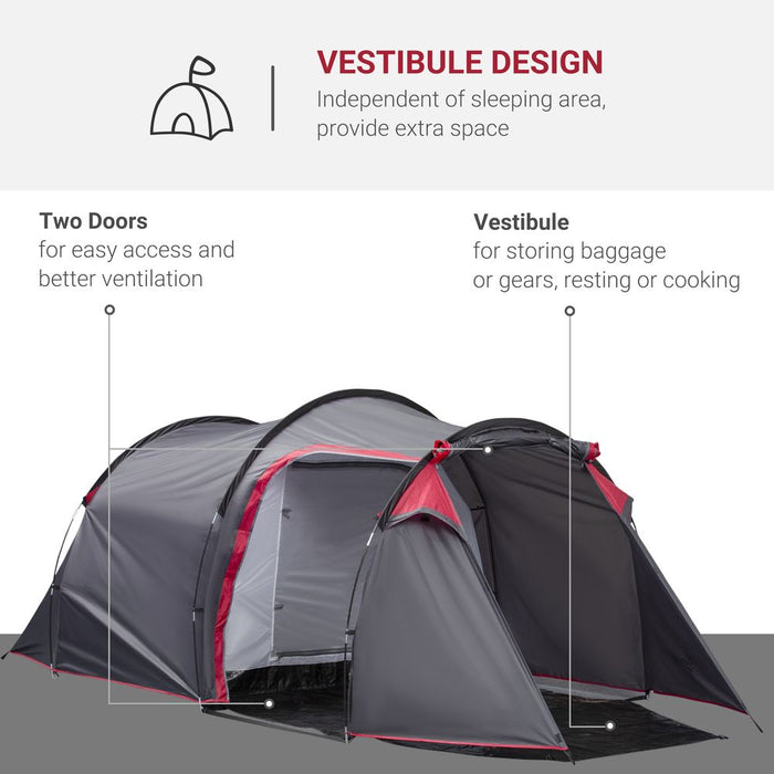 Outsunny 3 Man Camping Tent - 2 Rooms, Porch, Vents, Weather-Resistant