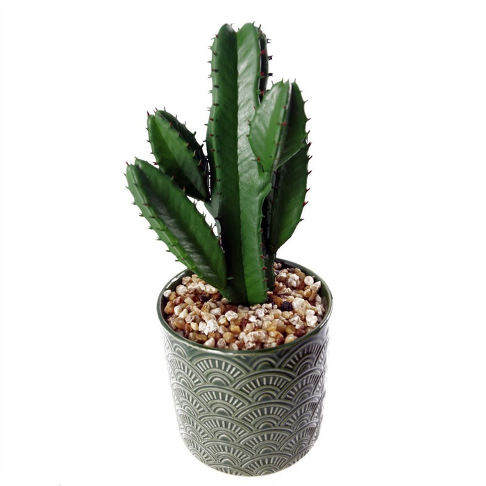 Premium 23cm Artificial Cactus w/ Green Ceramic Planter