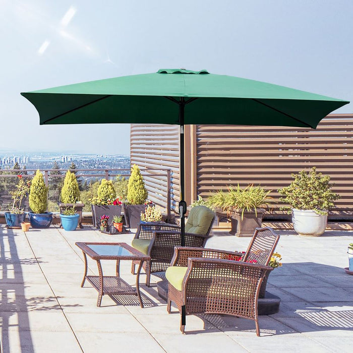 Premium 3x2m Patio Parasol - Tilting, Crank, 6 Ribs - Sun Shade, Garden Green - High Quality