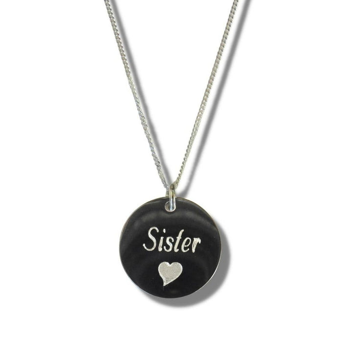 Sister Disc Necklace - Heart Symbol - High Quality - Great Gift - Sterling Silver Chain - Handmade in Scotland UK