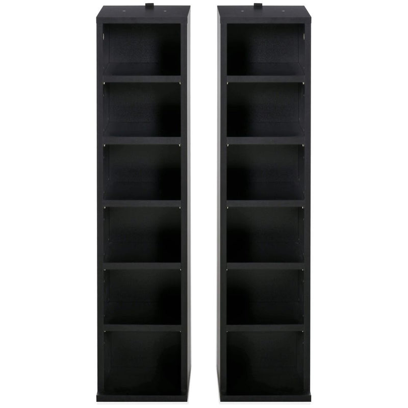 HOMCOM 204 CD Media Display Shelf Unit Set of 2 Blu-Ray Tower Rack w/Adjustable Shelves Bookcase Storage Organiser, Black