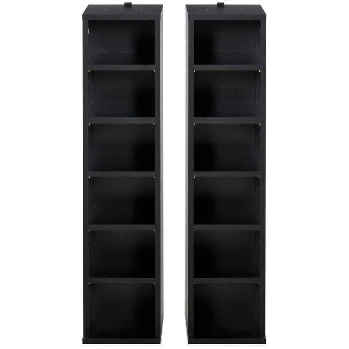 HOMCOM 204 CD Media Display Shelf Unit Set of 2 Blu-Ray Tower Rack w/Adjustable Shelves Bookcase Storage Organiser, Black