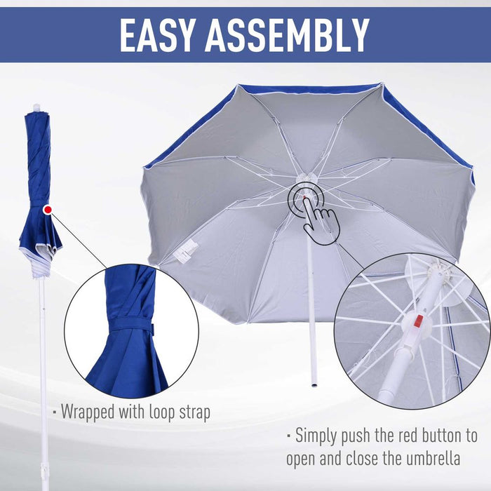 Premium 1.7m Beach Umbrella: Tilt Sun Shelter w/ Bag -Top Quality, Blue Outsunny