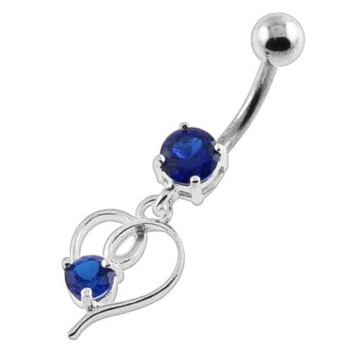 Round Gem in a Heart Navel Belly Button Piercing