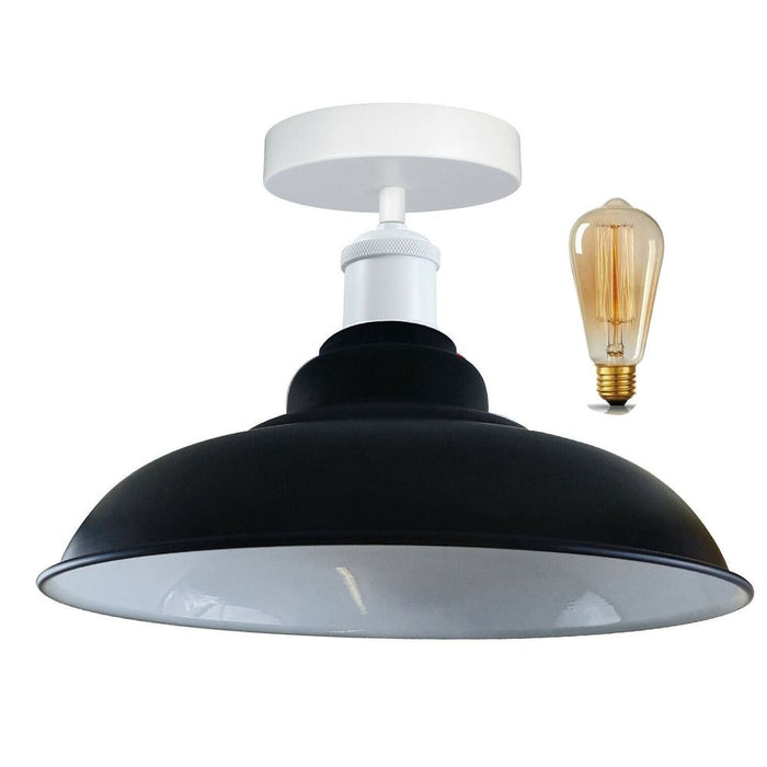 Industrial Style Ceiling Light - Metal Flush Mount Bowl Shade - Indoor Lighting - High Quality - Multiple Colors - E27 Bulb Compatible