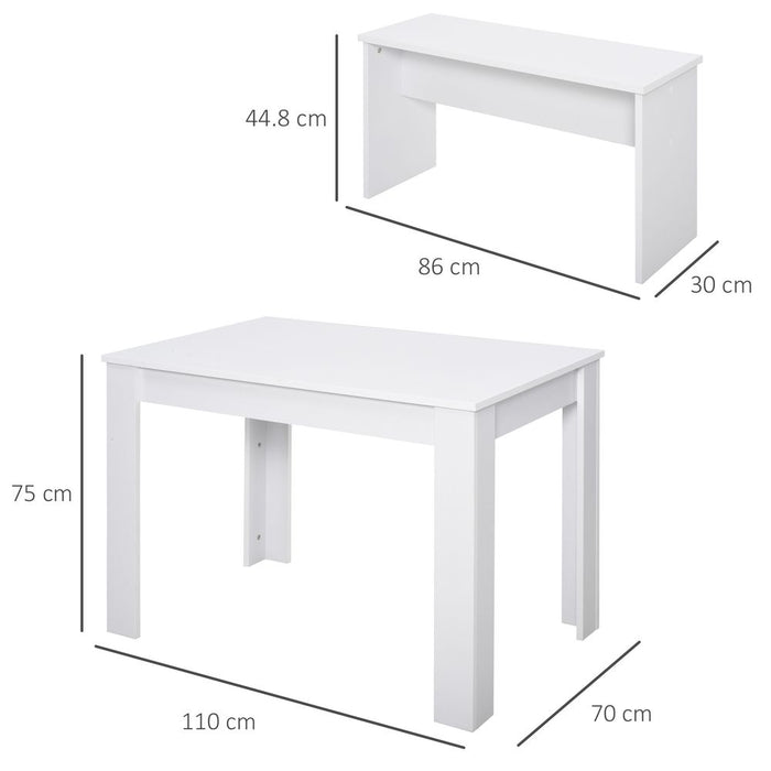 Modern White Particle Board Dining Set - Table & Benches - High-Quality & Compact - Perfect for Home & Small Businesses