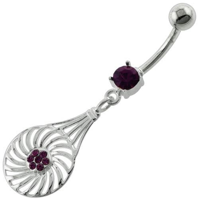 Dangling Jeweled Swirl Flower Navel Belly Button Piercing