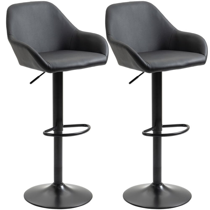 Premium Swivel Barstools - Set of 2 - PU Leather - Footrest - Backrest - Black