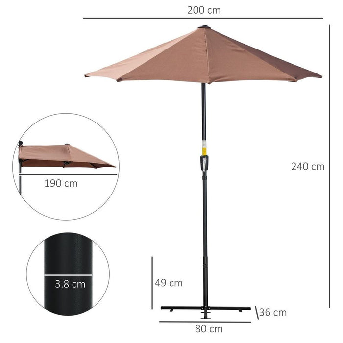 Premium Outsunny 2m Half Garden Parasol - Crank Handle, Base - Coffee - Buy Now!