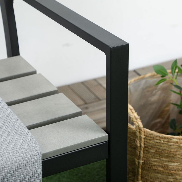 Outsunny Grey Steel Frame Garden Loveseat - Durable & Stylish 2 Seater Bench - 122x65x92cm - Perfect for Outdoor Relaxing