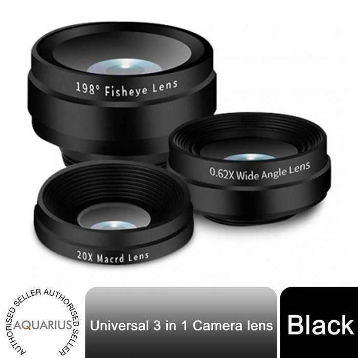 Aquarius 3-in-1 Camera Lens Kit - Fisheye, Wide Angle & Macro Lens for iPhone, Samsung, iPad