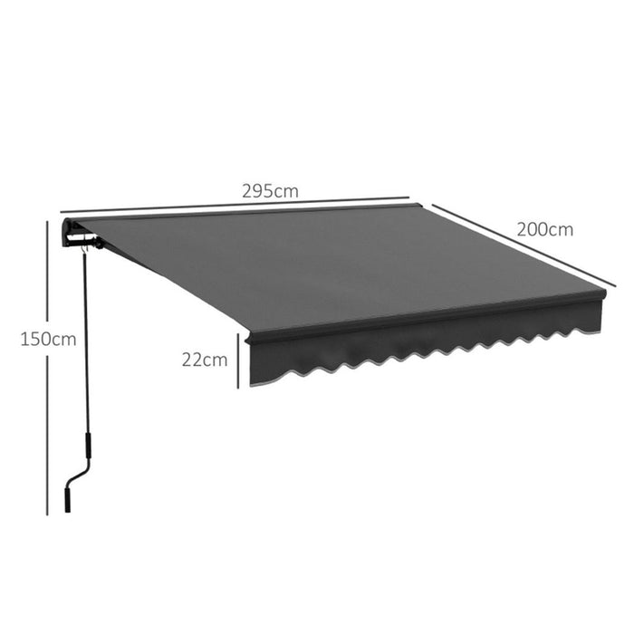 Patio Retractable Awning Dark Grey 295L x 200Wcm