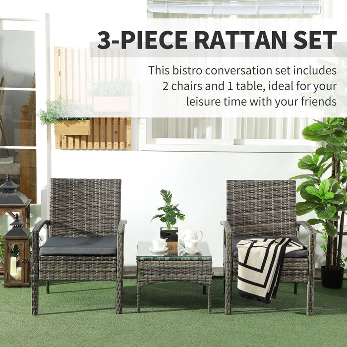 Premium Outsunny 3PC Grey Garden Rattan Bistro Set - High-Quality Outdoor Dining Table Chair