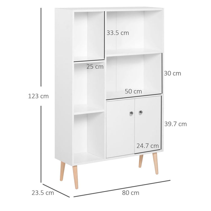 Open Bookcase Cabinet Shelves W/ Two Doors, 80W x 23.5D x 118Hcm-White