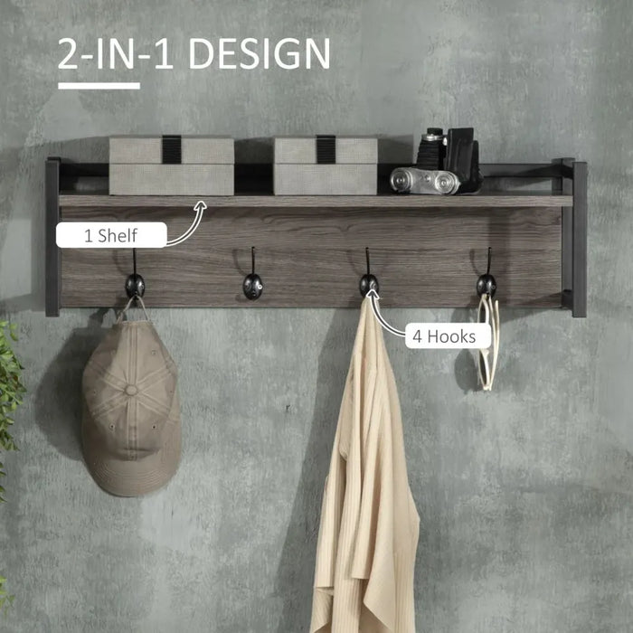 Rustic Wall-Mounted Entryway Shelf with Hooks - Versatile & High-Quality - Perfect for Entryway, Kitchen & More