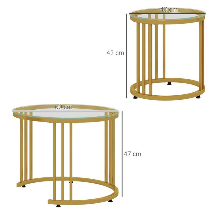 HOMCOM 2 Pieces Round Nesting Coffee Tables with Tempered Glass Top, Gold Tone