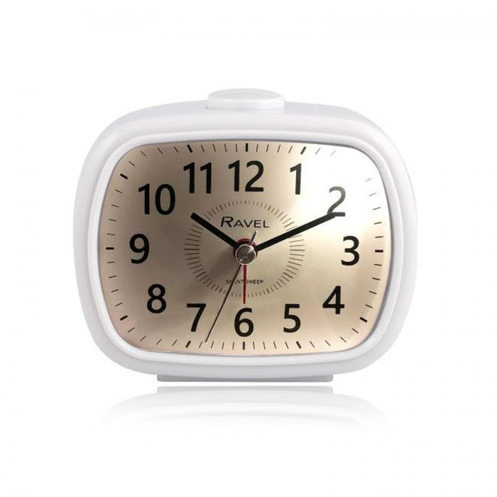 High-Quality White Quartz Alarm Clock - Ravel RC042.4"
Description: "Upgrade your bedside with Ravel's contemporary styled white quartz alarm clock. Clear dial, bold numbers, beep alarm, snooze function. Perfect for any room!