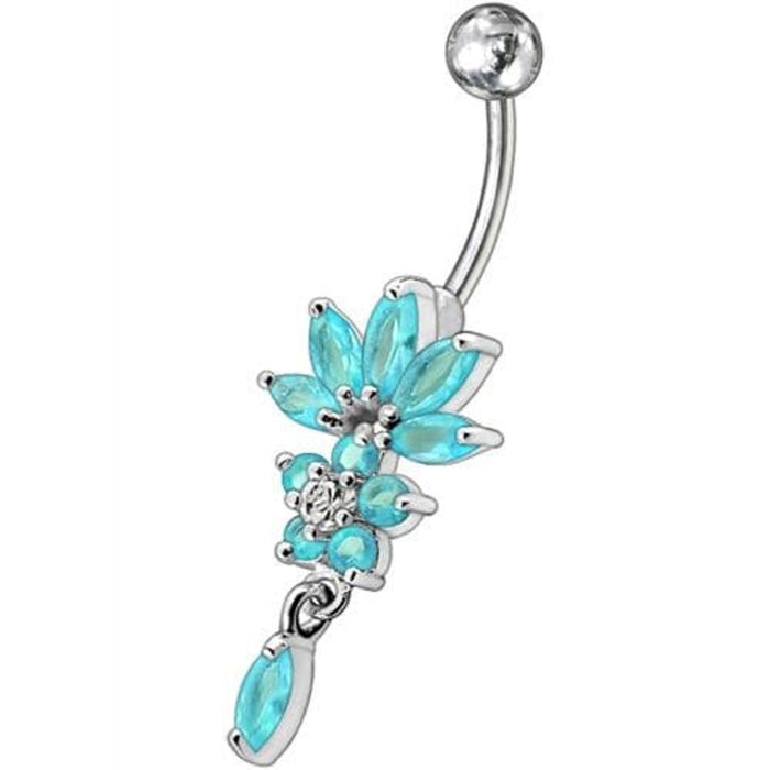 Flower Jeweled Dangling Belly Button Ring