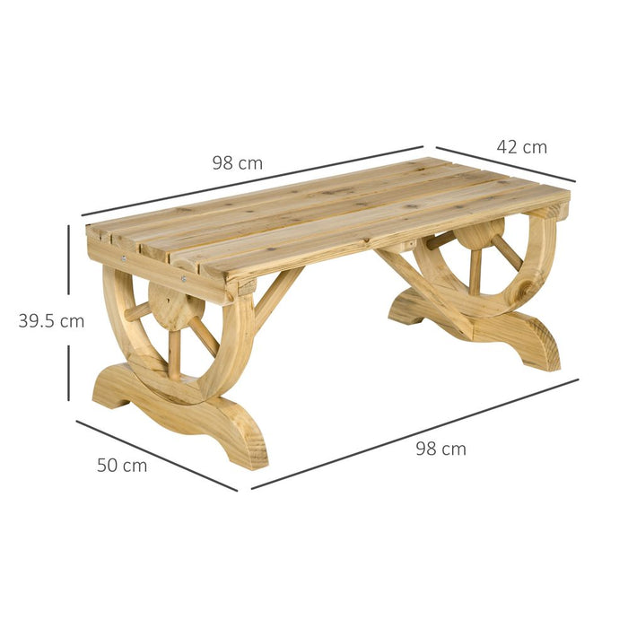 Outsunny Wooden Wheel Bench - Outdoor Patio Garden Seat - 2-Person - Rustic & Natural - High Quality