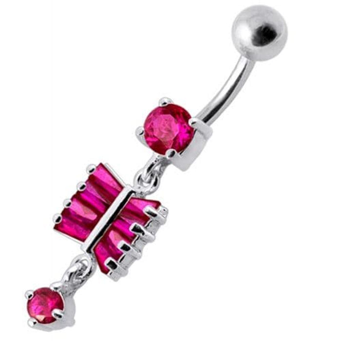 Fancy  Silver Dangling SS Bar Banana Belly Ring