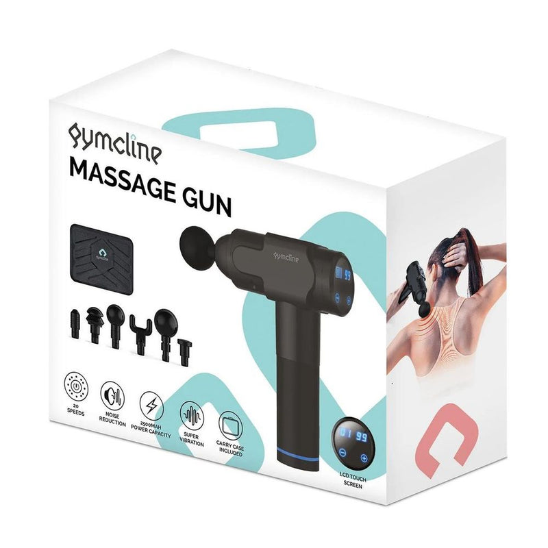 Gymcline Massage Gun: 2500mAh Battery, 20 Speed Modes & LCD Touch Screen. Eliminate Pain & Enhance Recovery. Grey.