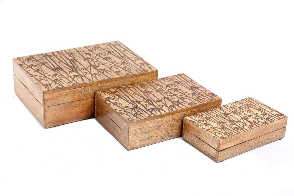 Premium Bamboo Carved Boxes - Set of 3