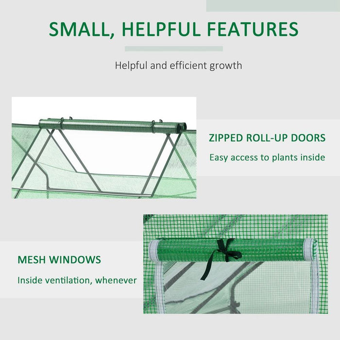 Mini Portable Greenhouse - 180x140cm - Zipped Windows & Door - Green