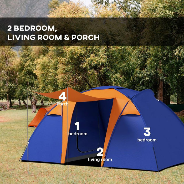 Outsunny Camping Tent with 2 Bedroom, Living Area and Awning for 4-6 Person