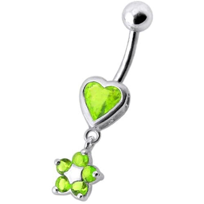 Jeweled Heart with Dangling Flower Belly Ring