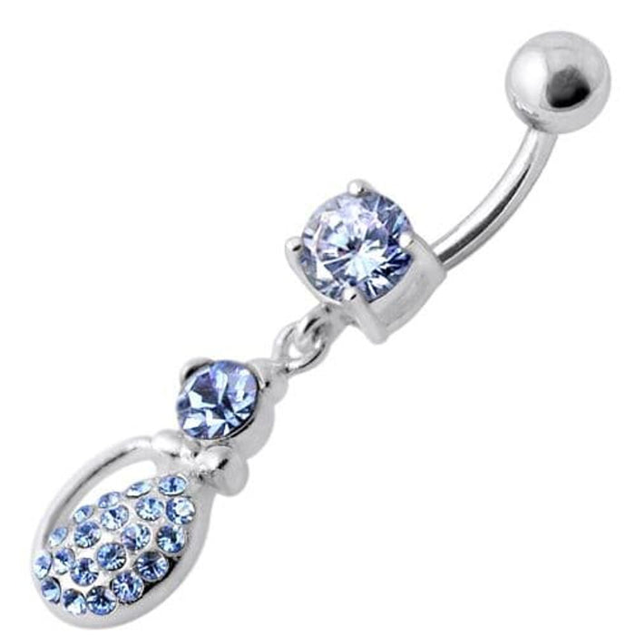 Fancy Blue Stone Tear Drop Jeweled Dangling Navel Ring