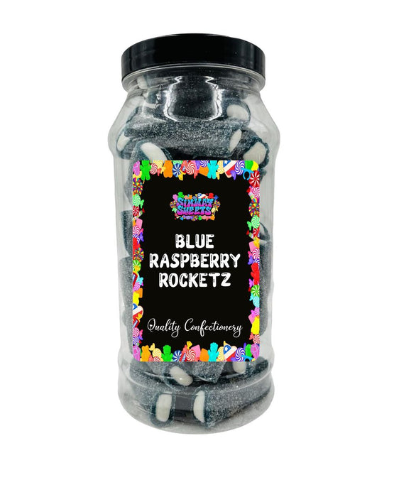 Blue Raspberry Rocketz Pencil Bites: Fizzy Retro Sweets in Gift Jar - High Quality Treats, Fast Delivery