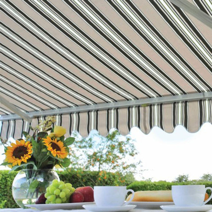 3.5m Ascot (Green/Beige) Awning: High Quality Polyester Fabric, Effortless Use, Ideal for Patio & Decking